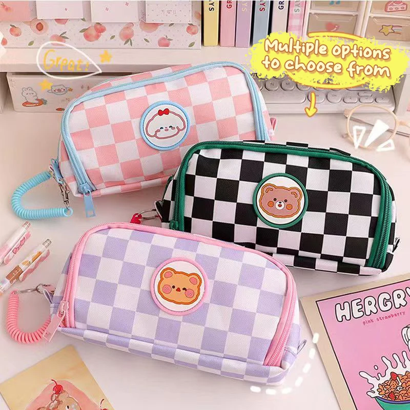 Estuche de lápices Kawaii portátil de gran capacidad, bolsa de bolígrafo de lona, bolsa de cosméticos Linda para estudiantes, suministros escolares