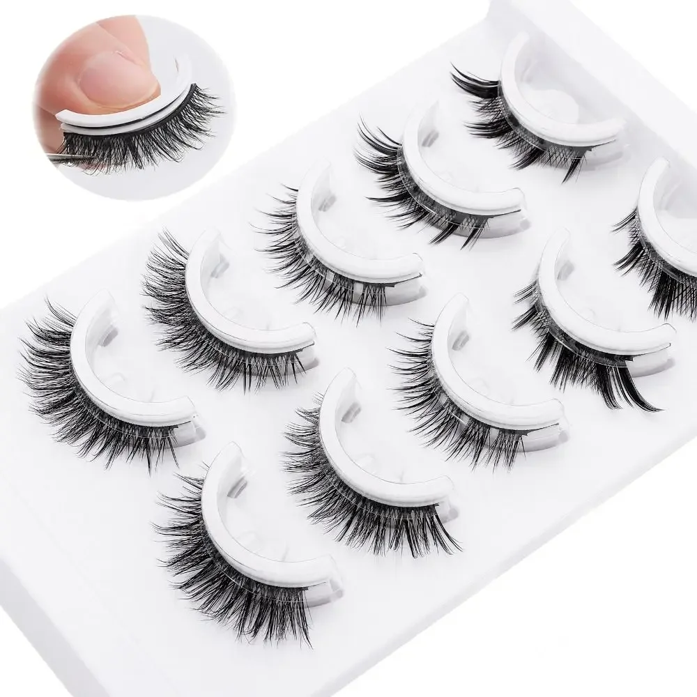 5 paar natuurlijke look zelfklevende wimpers natuurlijke korte zwarte band kattenwimpers geen gelijmd nodig piekerig