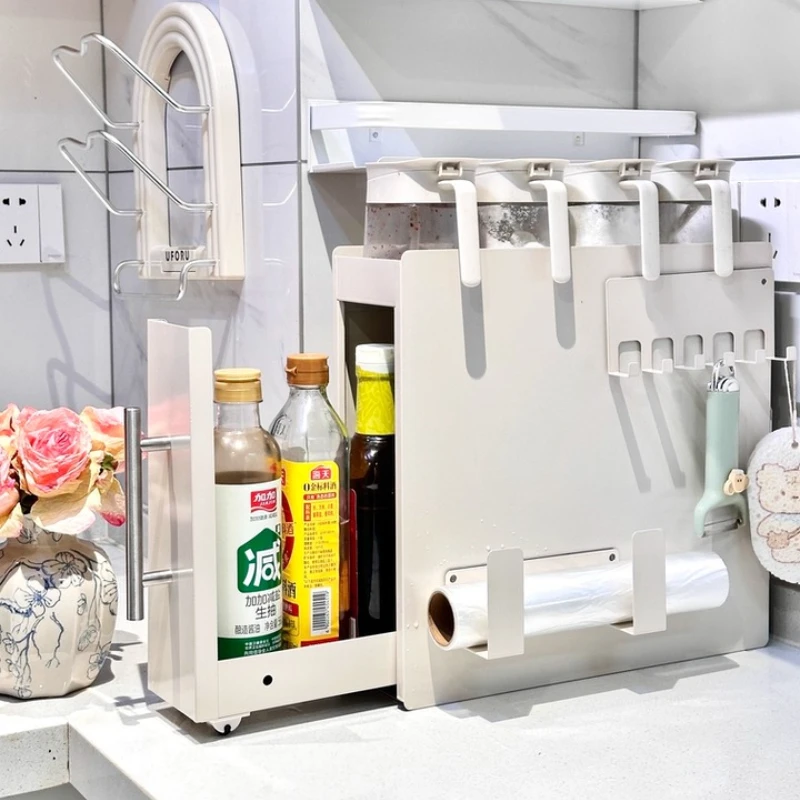 Narrow Spice Storage Rack Pull-Out Kitchen Shelf 3-Tier Dustproof Condiment Organizer Space Saving Oil Vinegar Seasoning Holder‌