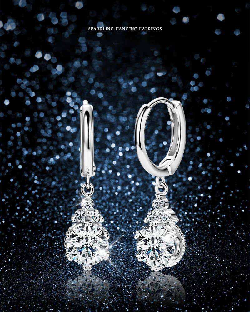 

D Color Vvs Full Moissanite Drop Earrings For Women 18K Gold Plated 925 Sterling Silver Dangle Earring