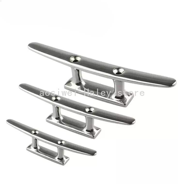 4/5/6 inch 316 Stainless Steel Marine Bollard 2 Holes Boat Mast Mooring Cleat Marine Hardware Flat Cleat For Marine Boat Deck
