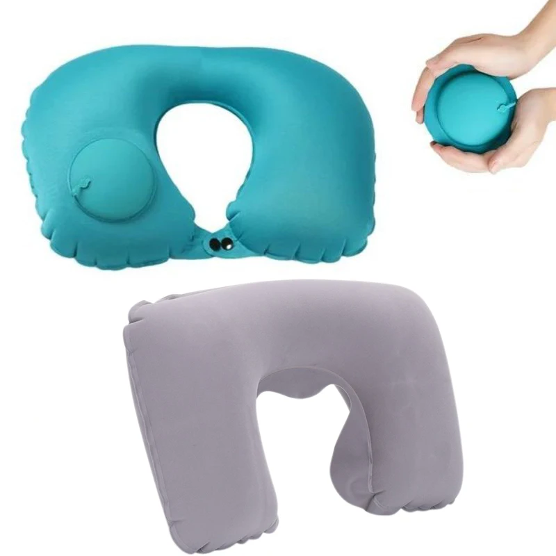 Press on Inflatable Pillow to Relax Neck Travel U-shaped Pillow Foldable and Portable with Leak Proof Device Ordinary U-shaped