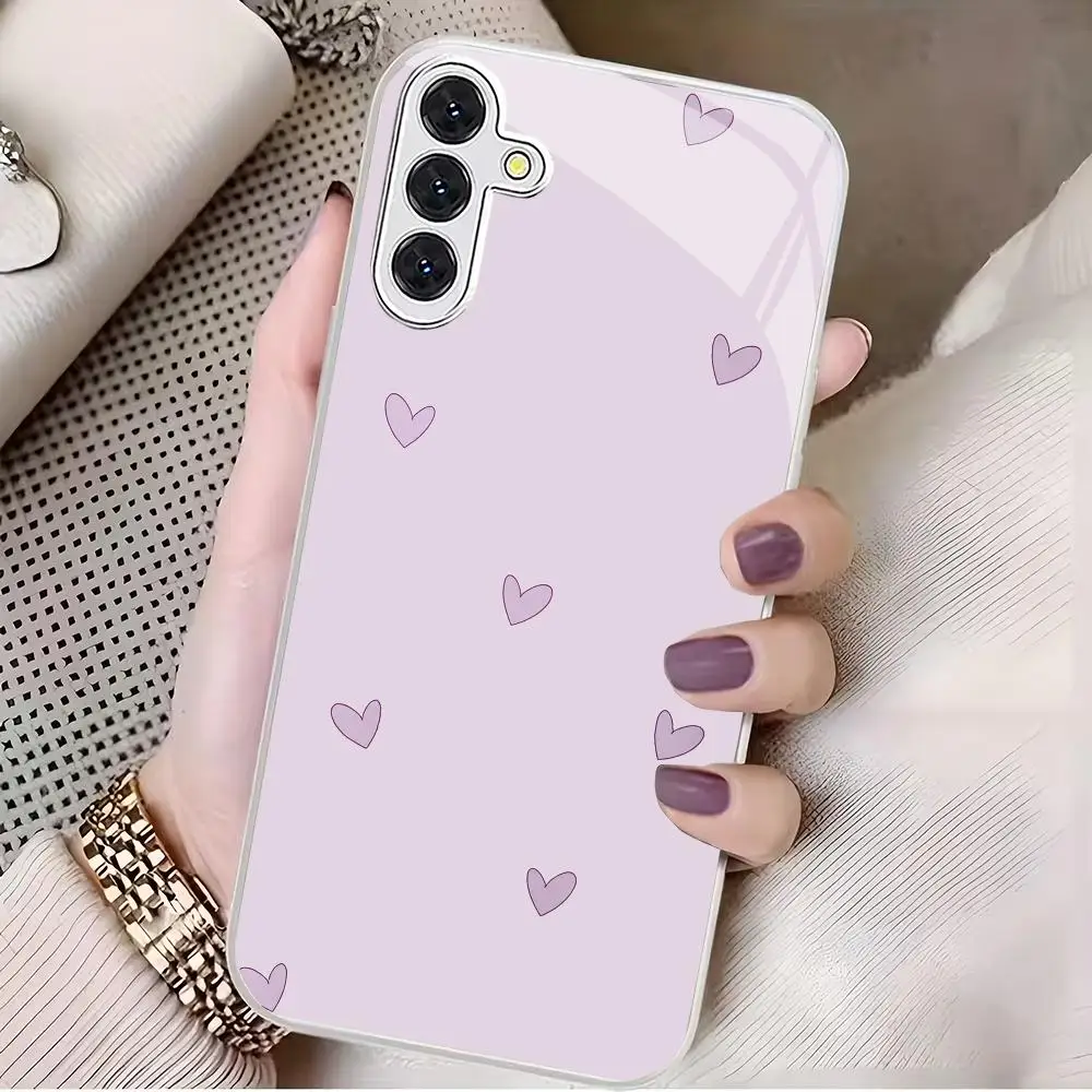Purple heart-shaped tempered glass phone case suitable for Samsung Galaxy S26 S25 S24 S23 S22 S20 FE/Ultra/Plus anti fingerprint
