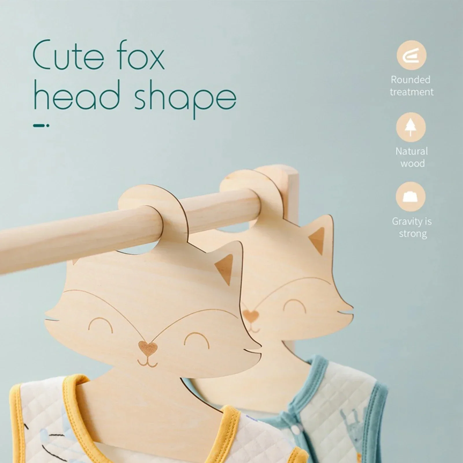 Cute Fox Wooden Clothanger, cabide de calças de bebê criativo, cabide pequeno para crianças, cremalheira de armazenamento estilo nórdico, 5 pcs, 10pcs