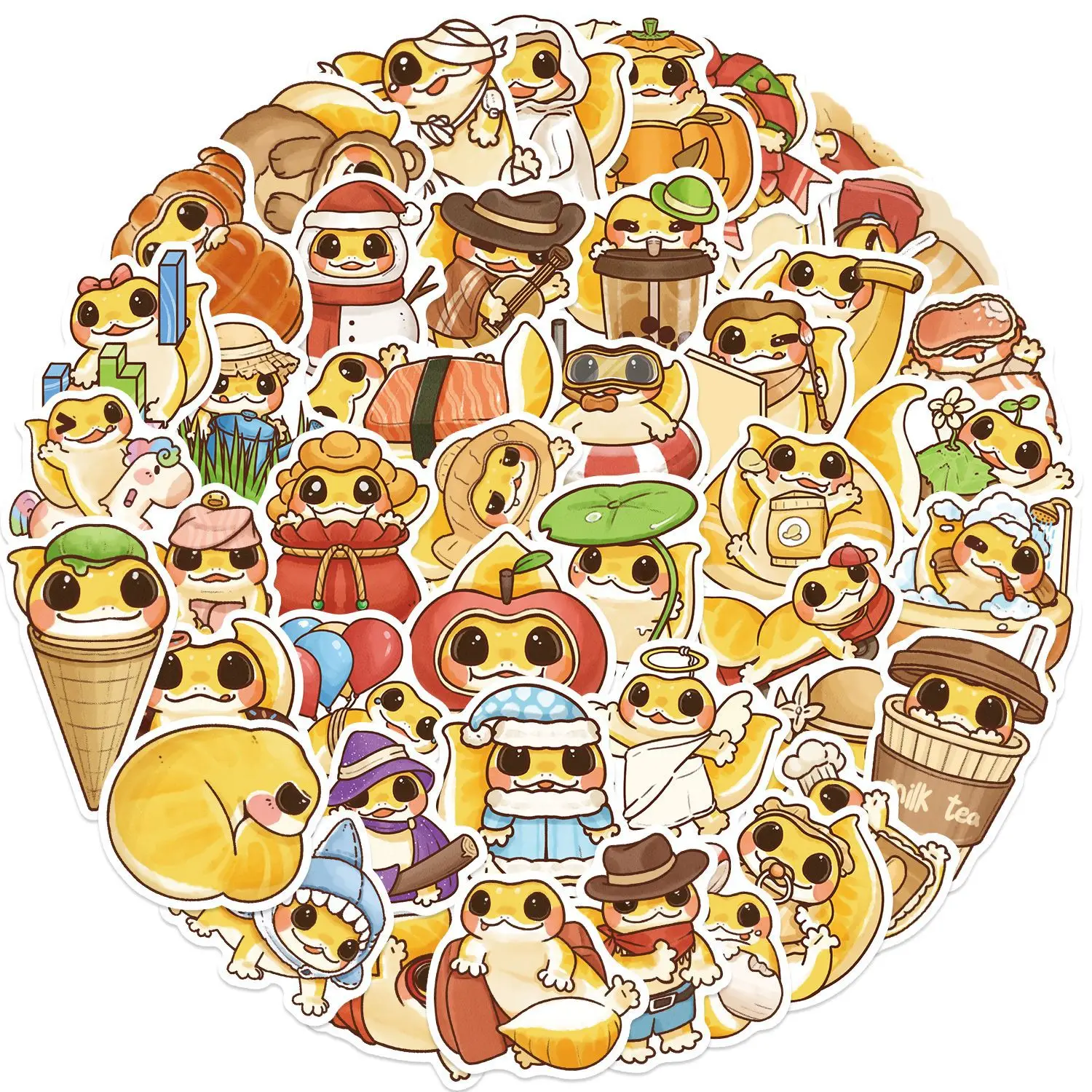 Autocollant Graffiti mignon Gecko pour animaux de compagnie, 50 pièces, dessin animé, tasse d'eau décorative, guitare, carnet de notes, iPad, autocollant étanche, jouet pour enfants