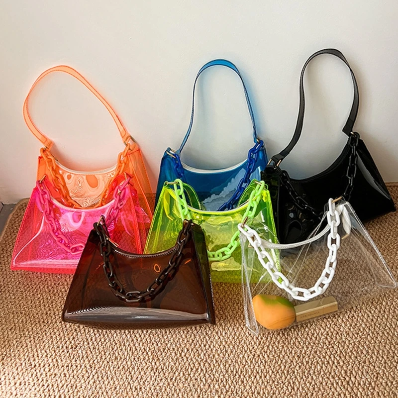 Fashion Ladies Jelly Bags PVC Clear Bag Underarm Bags Casual Women Summer Handbags Purse