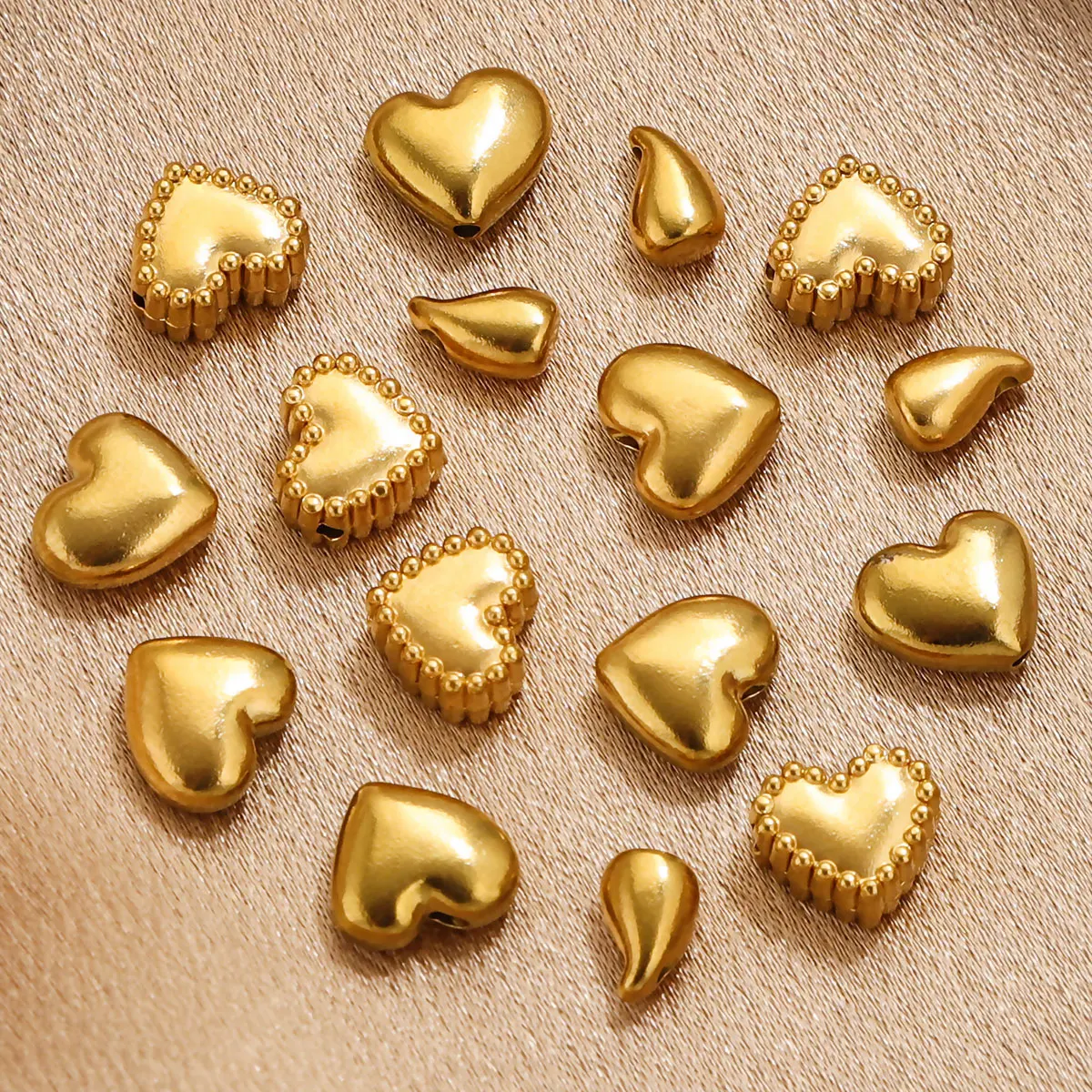 10 PCS Exquisite Solid Stainless Steel Heart Straight Hole Horizontal Hole Bead DIY Retro Gold Necklace Bracelet Spacing Bead