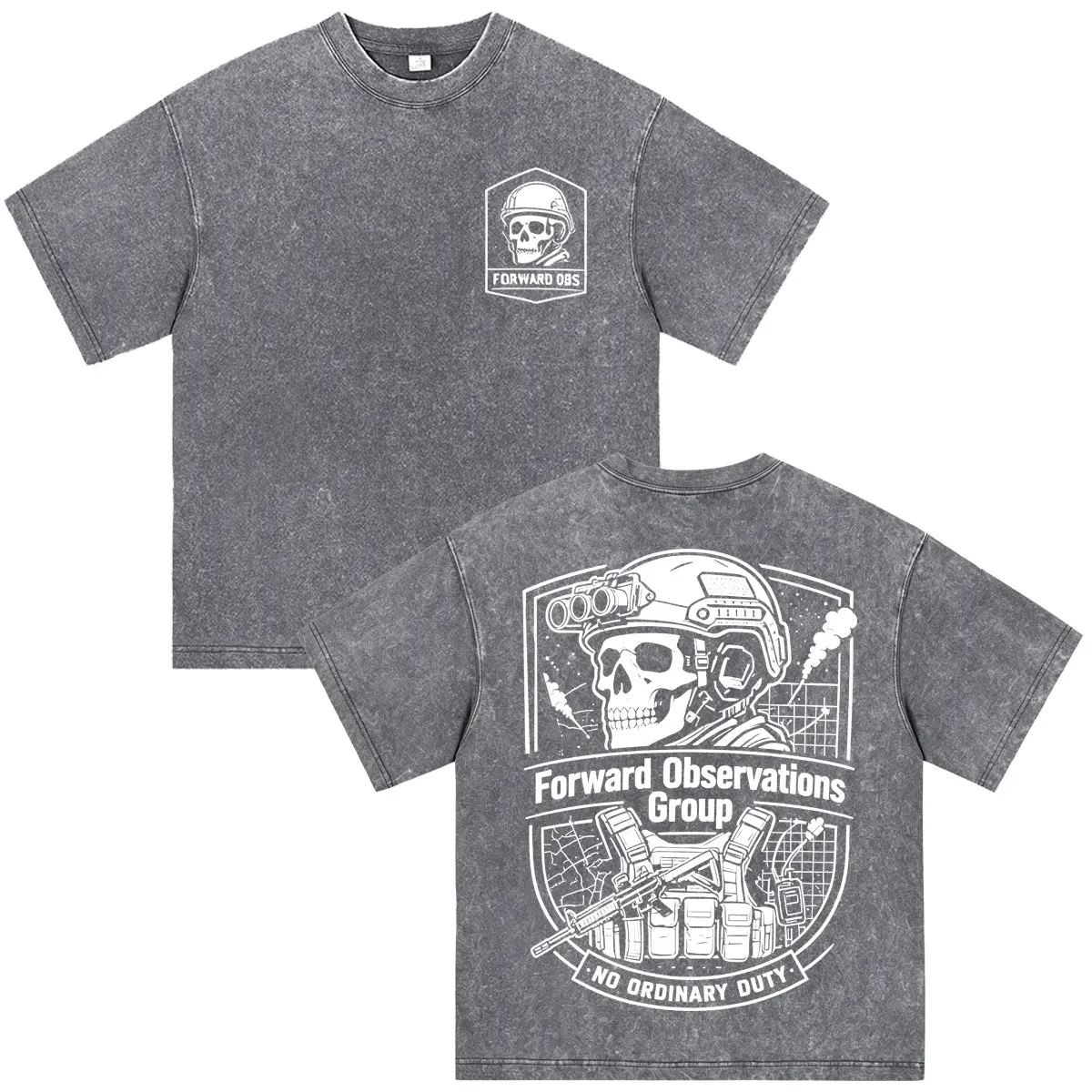 Hot Forward Observations Group Vintage Washed T Shirt Death Skeleton Satan Gothic T-shirts Loose Cotton Men's T-shirt Streetwear
