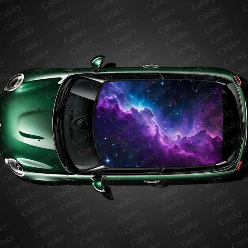 

Purple Galaxy with Star Car Roof Sticker Wrap Racing SUV Accessories Packaging Painted PVC Custom Car Graphic Decal
