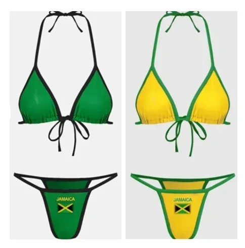 2024 Mode Jamaica Brazilië Vlag Contrast Split Bikini Set Sexy Vrouwen Badmode Patchwork Badpak Hottie Outfit Beachwear