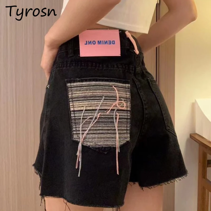 

Denim Shorts Women Distressed Holes Straight All-match Special Design Hotsweet Spicy Girls Tassel High Waist Summer Fashion Chic