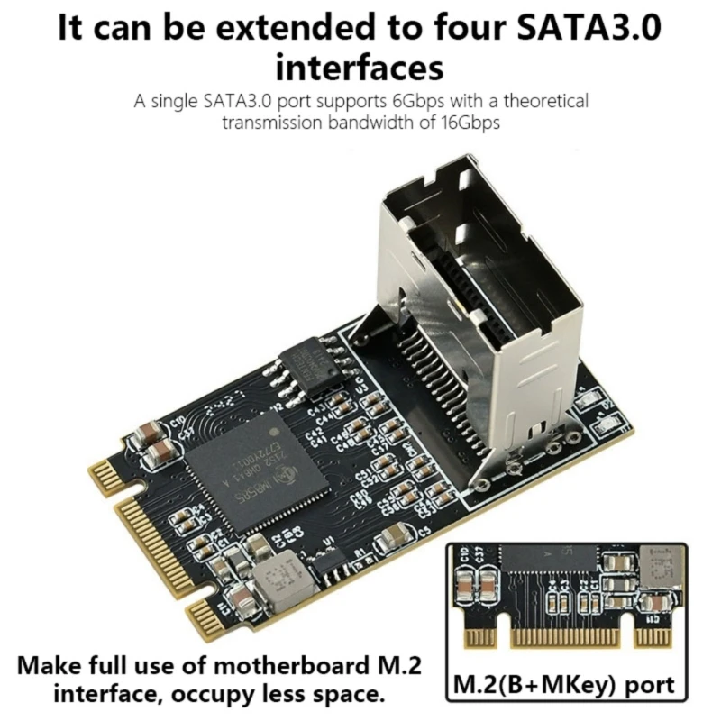 M.2 NVMe To SATAIIIการ์ดแปลง,4พอร์ตPCIe3.0 6Gbpsอลูมิเนียมฮีทซิงค์รวมDropship