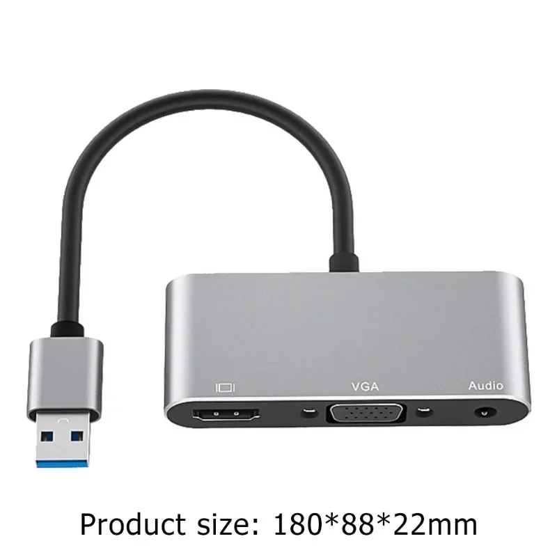 USB 3.0 HUB to VGA HDMI 3.5 Audio Adapter Dock  3 in 1 1080P HD Multi-Display Converter Splitter for Windows 7/8/10/11、 MAC OS