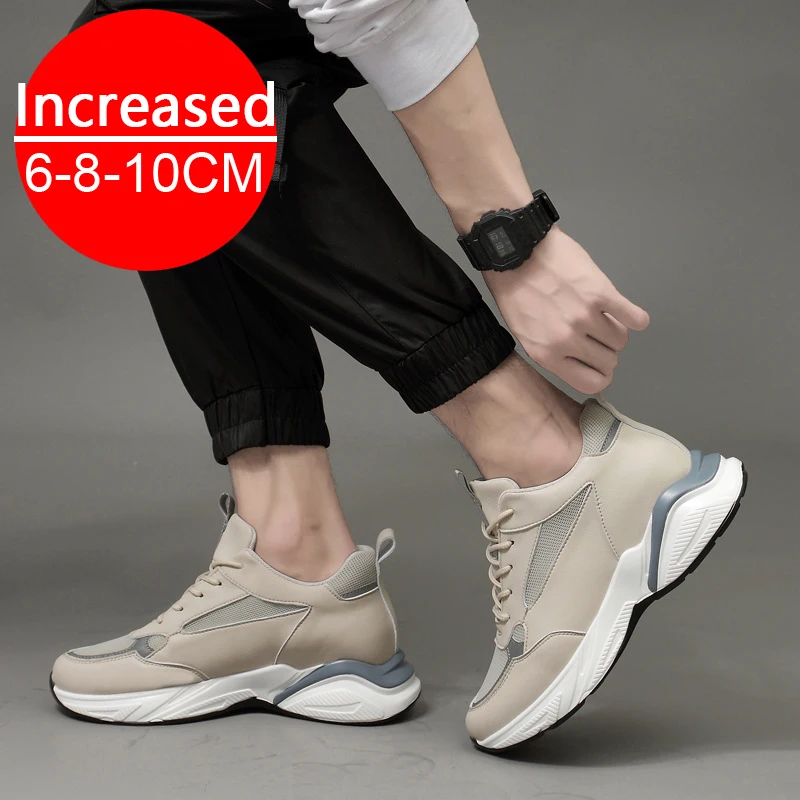 Men's Casual Shoes Chunky Sneakers 6/8CM High Quality Genuine Leather Cowhide Breathable Trendy Trainers Thick Shoes Size 36-44