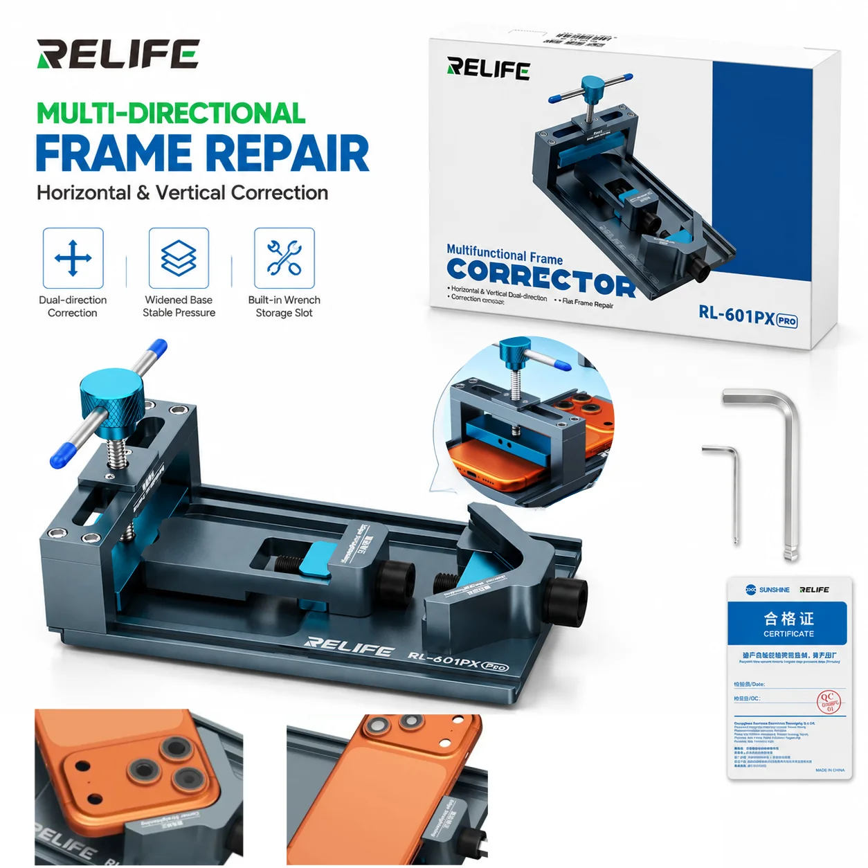 relife-rl-601px-pro-双方向フレーム修正治具、取り外し可能な圧力ブロック付き、携帯電話フレーム修理ツール用
