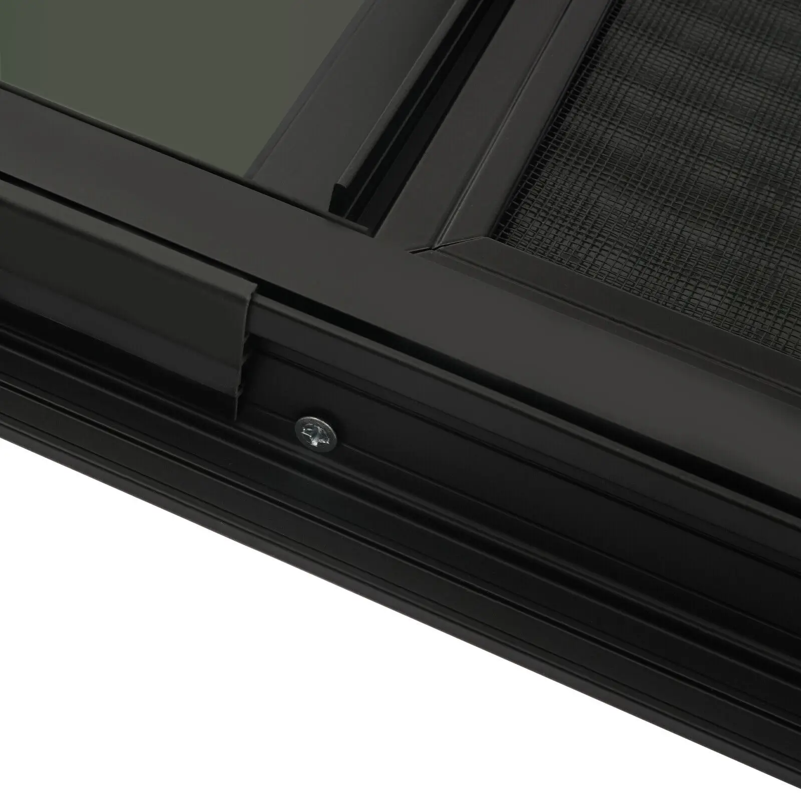 استبدال نافذة RV المنزلقة الأفقية مقاس 42 × 12 بوصة بإطار من الألومنيوم الأسود مع شاشة لمقطورة التخييم