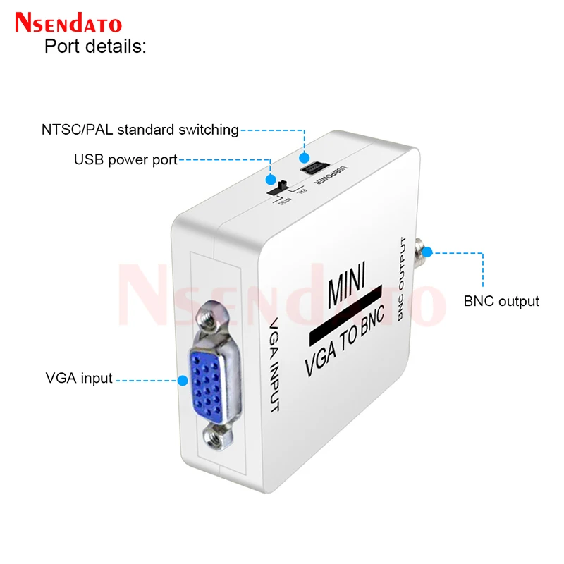 1080P Mini Video Convertor VGA to BNC Video Converter Conversor Composite VGA to BNC Adapter Digital Switch Box For HDTV Monitor