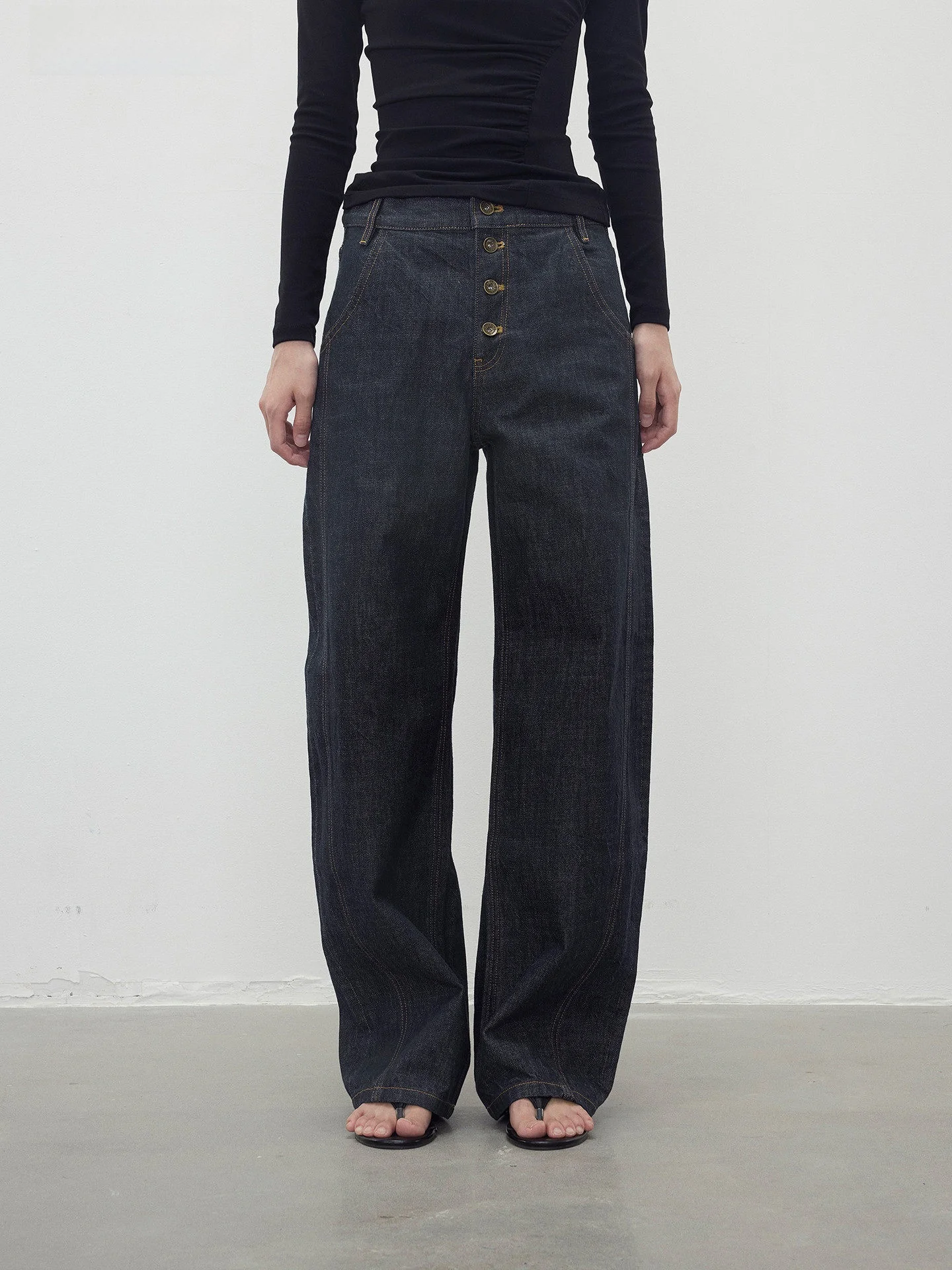 

AFTADAWN Loose Cotton Denim Original Jeans Color Block Stitching Button Front Wide Knife Silhouette Women's Jeans Street Style