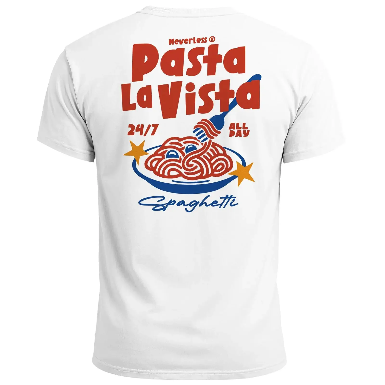 Neverless Men's T Shirt Backprint Pasta la Vista Spaghetti Print Back Noodle Lover Fashion Street Style vintage Washed