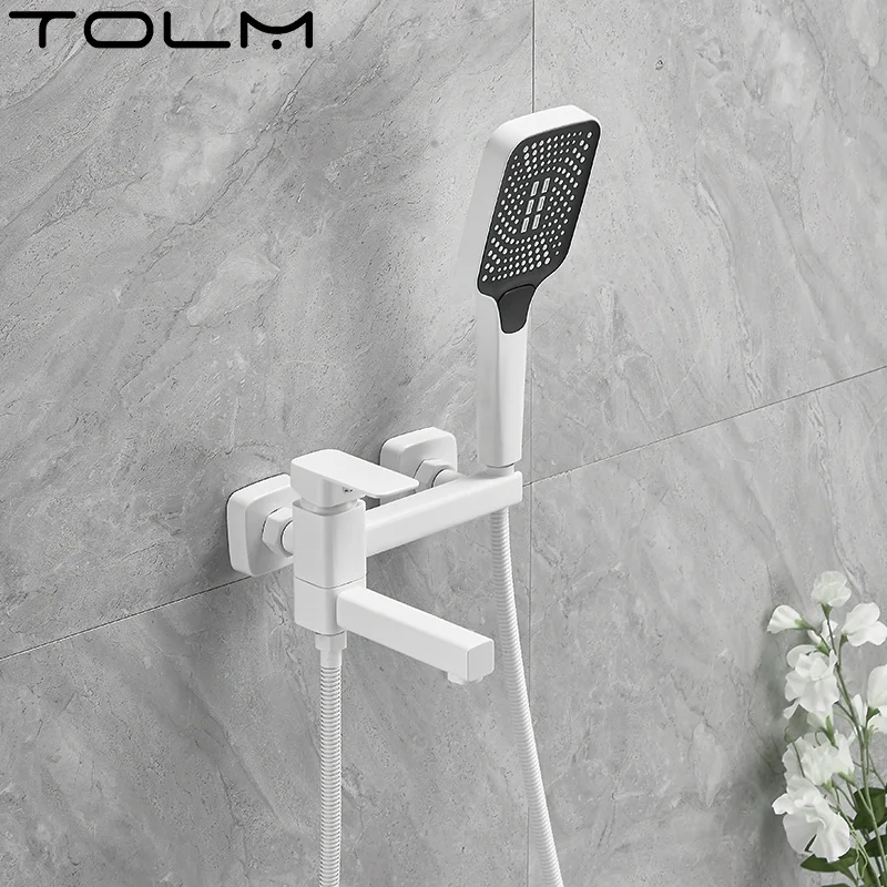 TOLM nero/bianco supporto per irrigatore per doccia a mano ugello di riempimento per vasca da bagno Set di rubinetti per bagno monocomando integrato