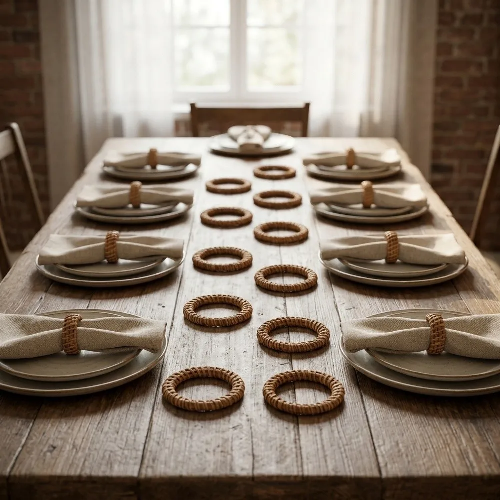 Rustic Napkin Rings Made of Natural Rattan 12 pcs 5cm Diameter for Table Settings Banquets and Casual to Formal
