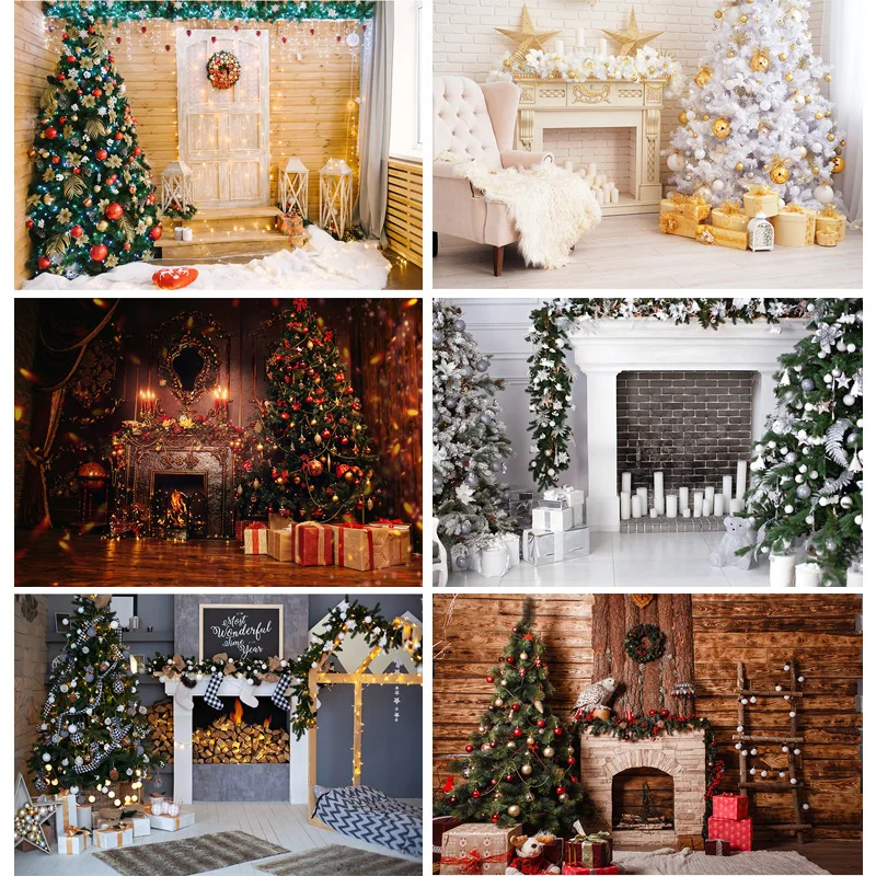 

SHUOZHIKE Art Fabric Christmas Day Indoor Theme Photography Background Christmas Tree Backdrops For Photo Studio Props CHM-124