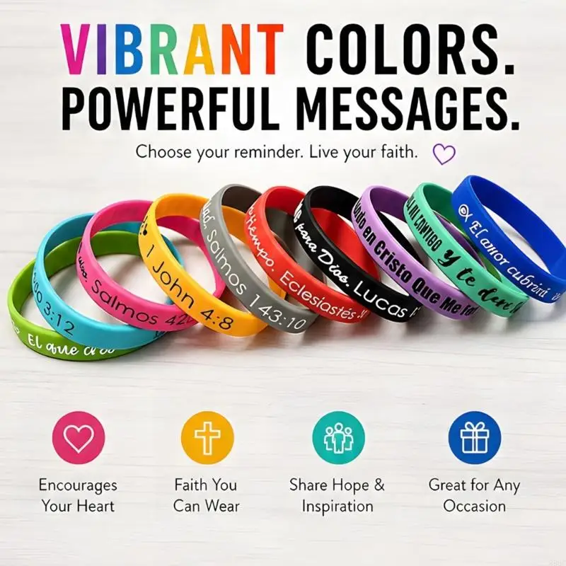 Wristband Bracelet Set 20 Pack, Assorted Color Phrase Bands for Team Activities, Soft Stackable Wear for School Functions 896C
