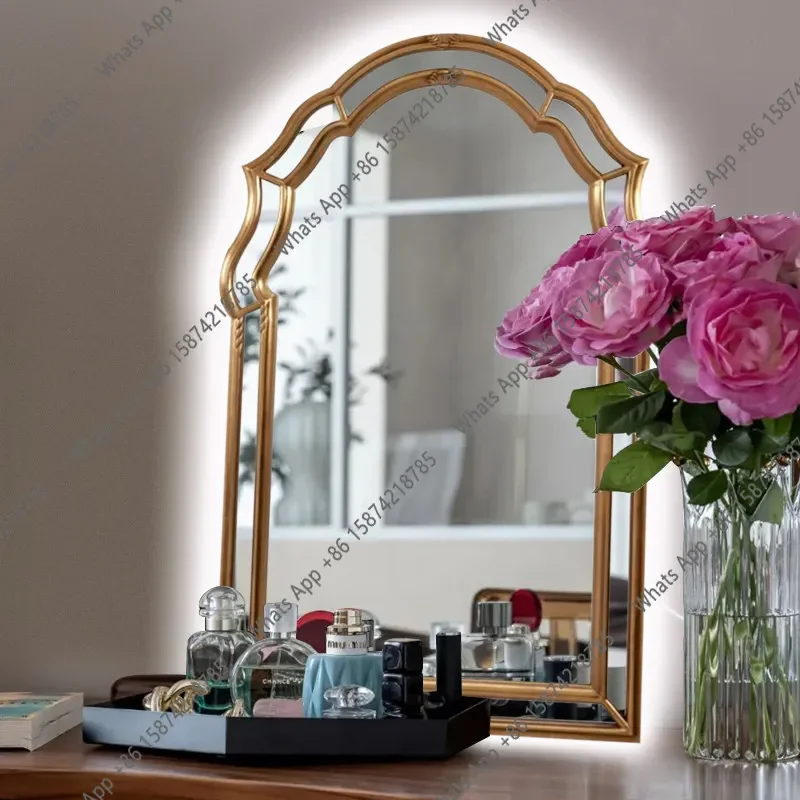 Xx Retro Decorative Mirror Background Wall Wall Hanging With Lamp Special-shaped Enigma Mirror Makeup With Lamp Carved Mirror
