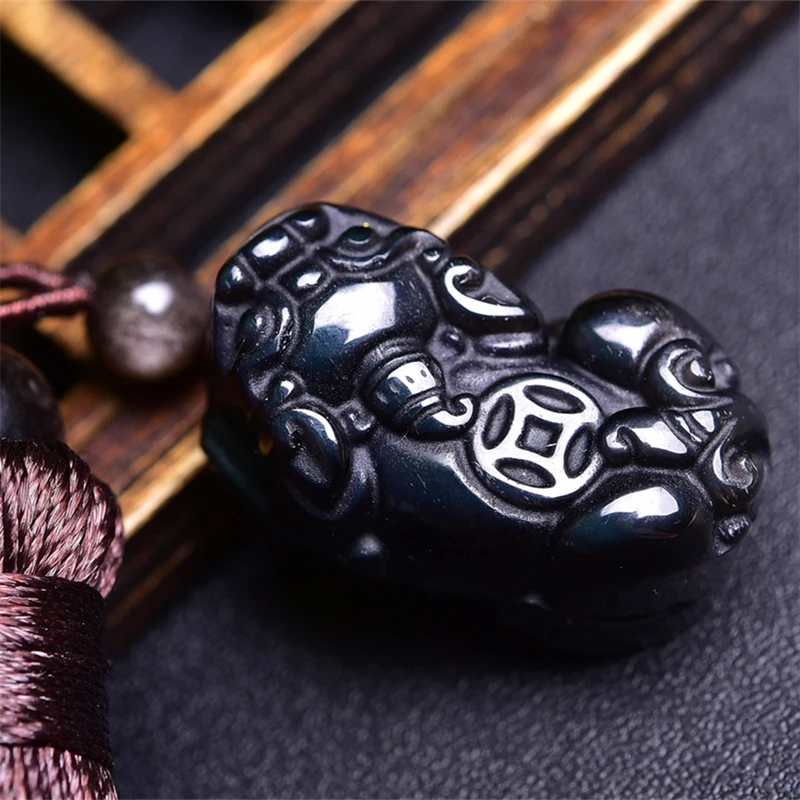 16MM Natural Silver Obsidian Pixiu Pendant Bracelet Women Men Handmade Stretch Rope Luxury Jewelry Energy Healing Gift 1PCS