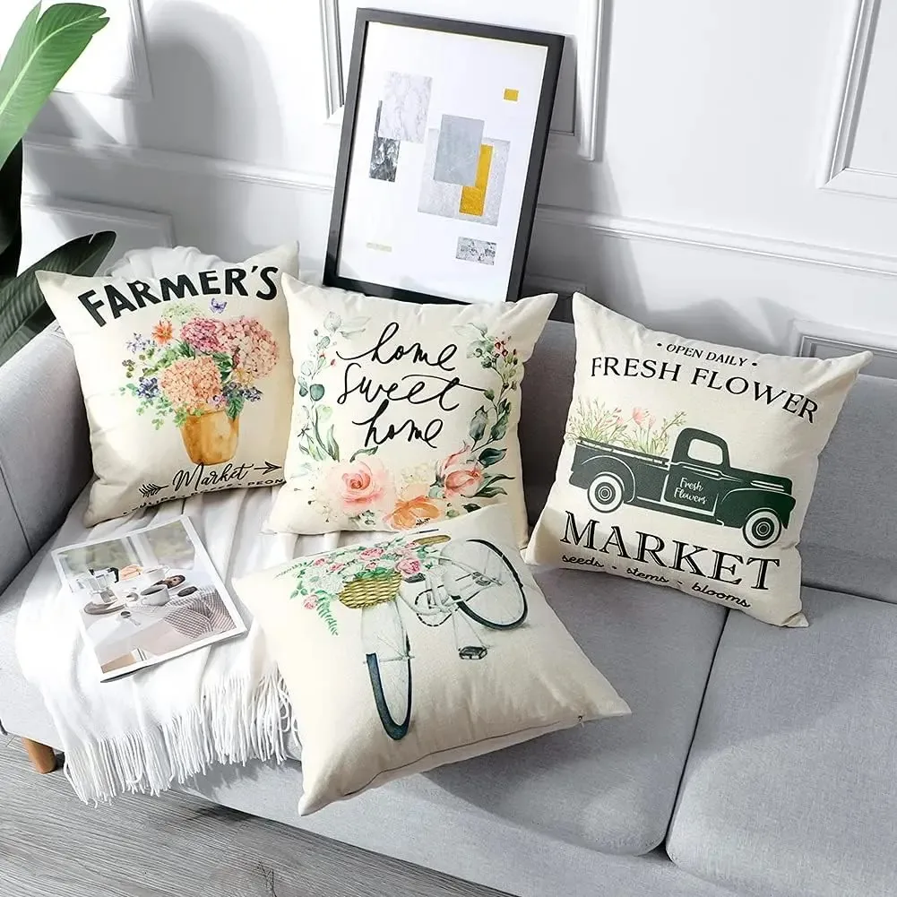 of 4 Decorative Throw Pillow Covers, Tropical Plants and Pineapple Pattern Waterproof Cushion Covers, Perfect to Outdoor Patio