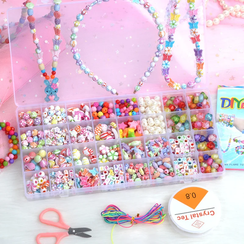 Children Handmade DIY Beaded Toys 32 Grid Creative Loose Spacer Beads Crafts Making Bracelet Necklace Jewelry Kit Girls Gifts