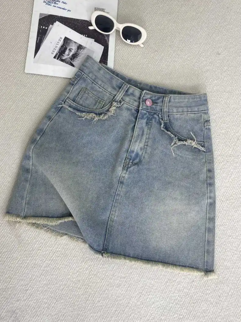 Women's Clothing Blue Denim Skirt Vintage Aesthetic Y2k A-line Cowboy Skirt Harajuku Fashion Emo 2000s Mini Jeans Skirt Summer