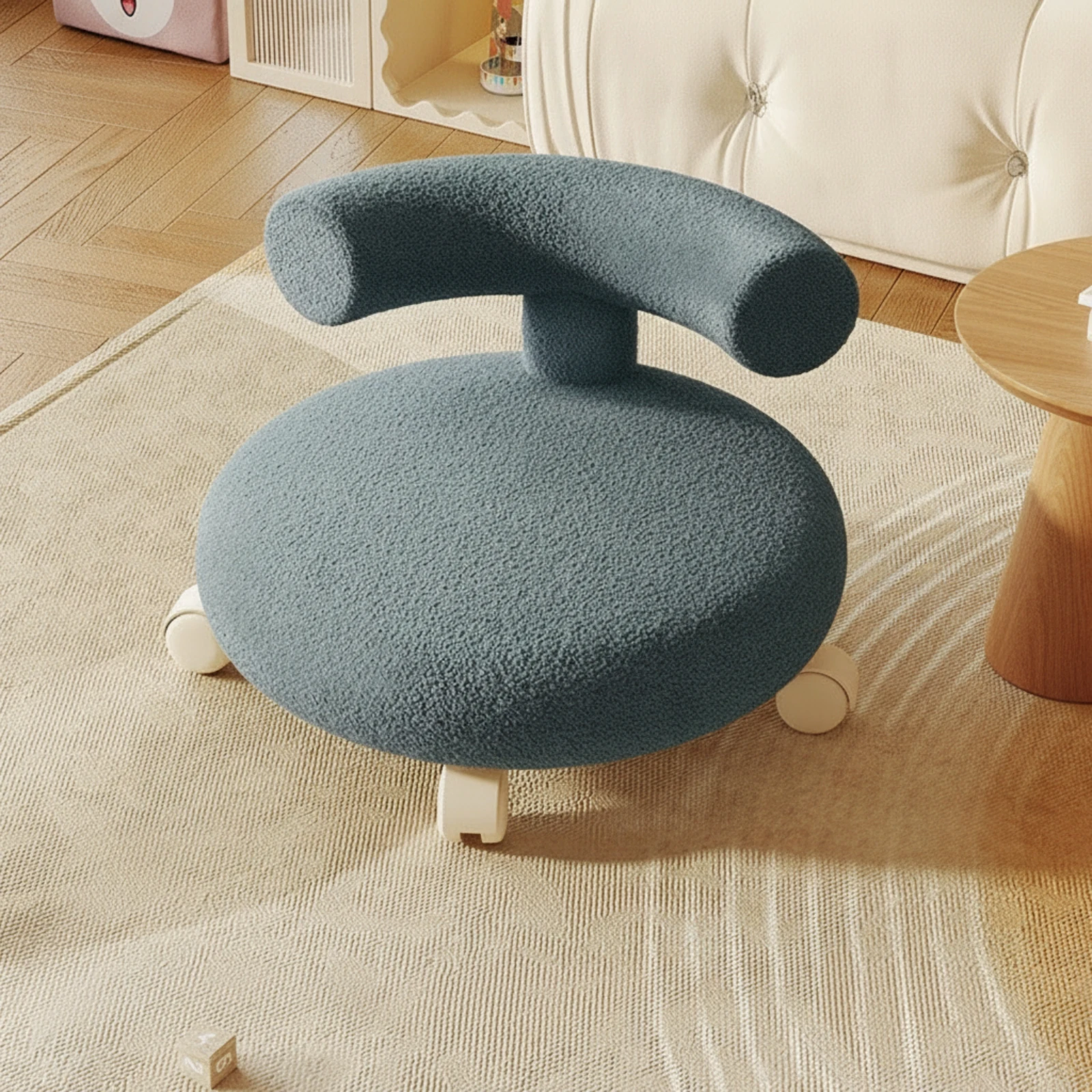 Rolling Stool Sleek-Profile Stool with Backrest Vanity Chair Upholstered Chair with Back Compact for Makeup Artists, Bedroom