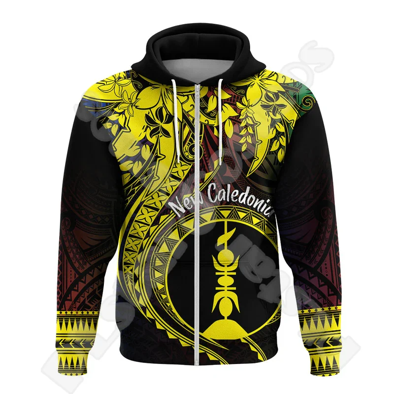 Custom Name New Caledonia French Polynesian Islands Flag Tattoo Retro Culture 3DPrint Pullover Harajuku Casual Hoodies Jacket 14