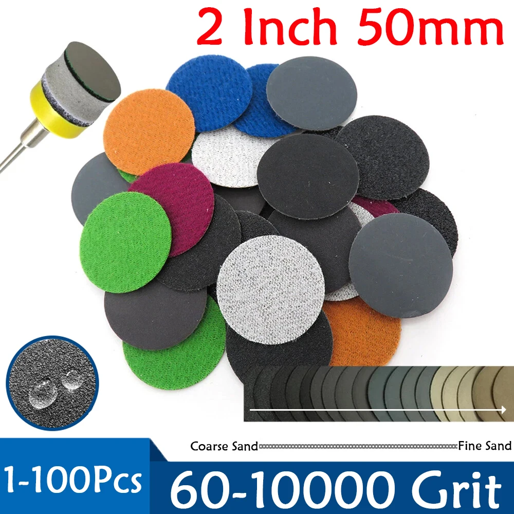 

2 Inch 50mm Waterproof Sanding Discs Hook & Loop Silicon Carbide Sandpaper Wet/Dry Dual-use 60-10000 Grit for Polishing Grinding