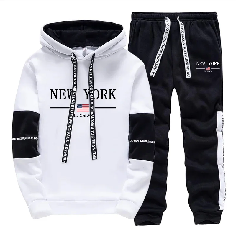 

New York Letter Printed Hoodies Sweatpants Men's Autumn Daily Casual Sports Jogging Suit Urban Fashion Streetwear Gym Outfits