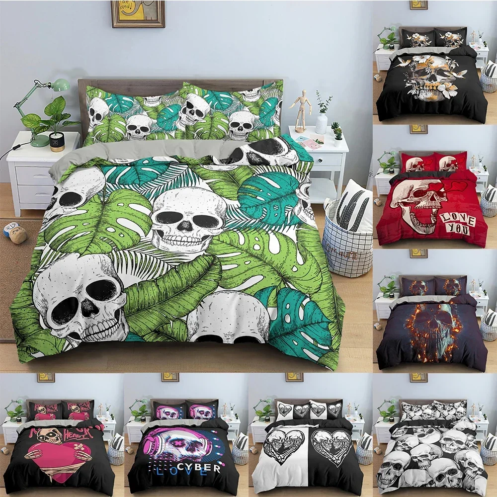 

Skull Pattern Bedding Set For Bedroom Soft Cozy Duvet Cover Set Luxury Single Twin King Size Quilt Covers Home Textile 2/3 PCS