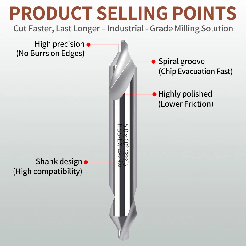 1 peça yg HSS-EX brocas centrais 60 graus broca perfuração de metal para metalurgia 1/1.5/2/2.5/3/4/5mm