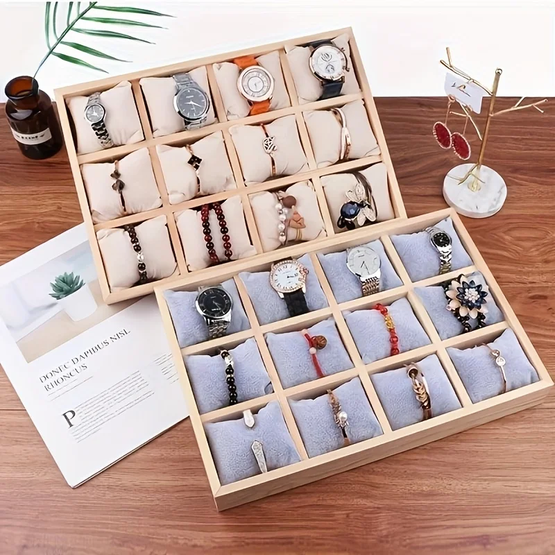 

1pc 12-Slot Wood Watch & Jewelry Organizer, Velvet-Lined Storage Box for Bracelets/Watches, Gift for Christmas/Valentine's Day