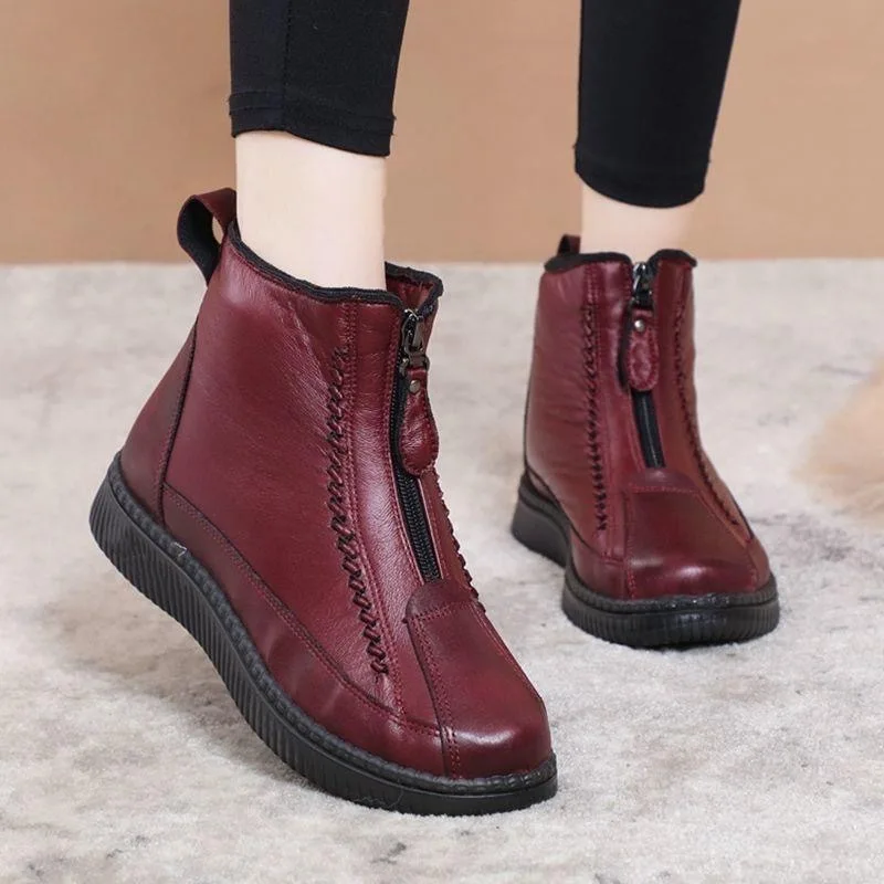 Winter New Women Waterproof Snow Boots Flat Non Slip Warm Solid Color Zipper Ankle Boots Female Comfortable Flat Cotton Shoes