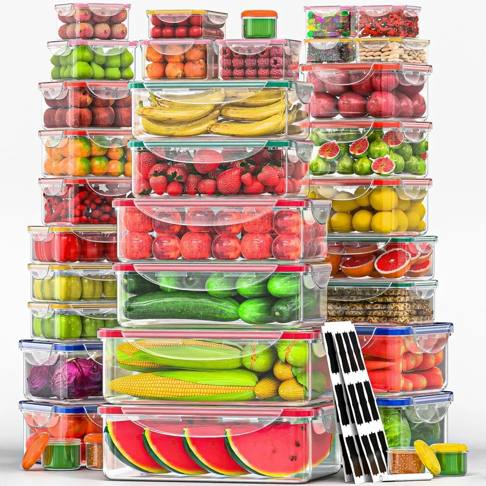 

70 Pcs Airtight Food Storage Containers with Lids, Stackable BPA-Free Plastic Boxes, Microwave Safe