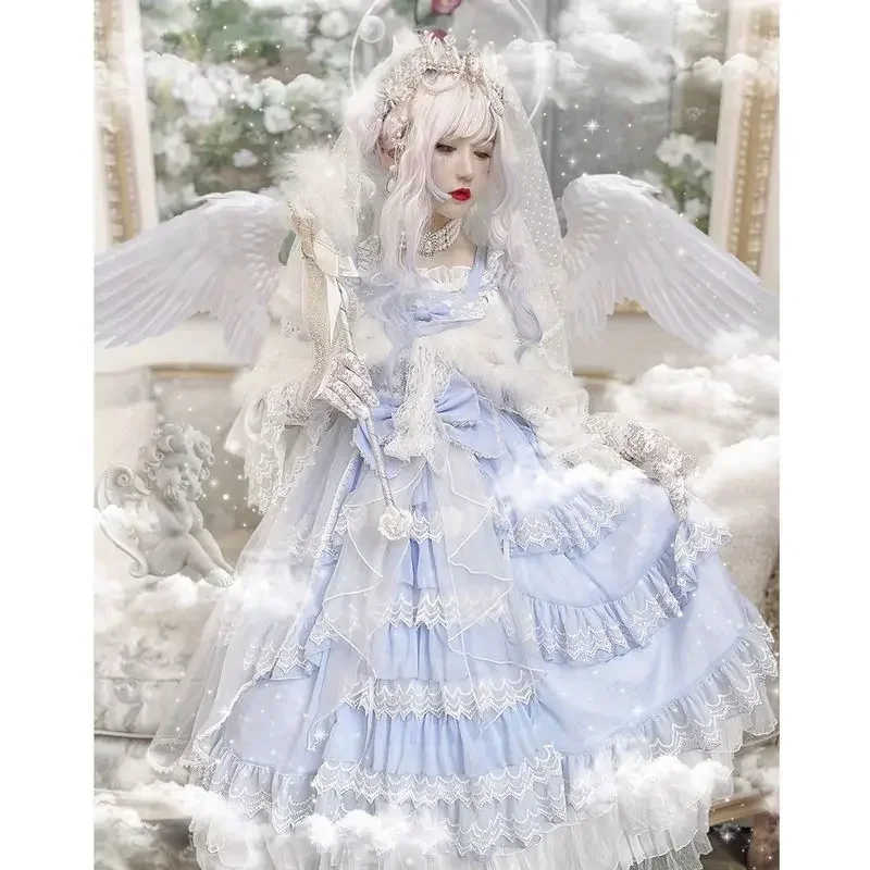 Gorgeous Princess Wedding Party Lolita Dress Kawaii Bow Lace Lolita JSK Dress Fairy Elegant Sweet Maxi Dresses for Women