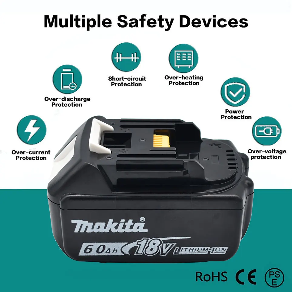 Makita-batería recargable de iones de litio para taladro, pila de repuesto Original de 18V, 6000mAh, 6.0Ah, BL1860, BL1830, BL1850, BL1860B