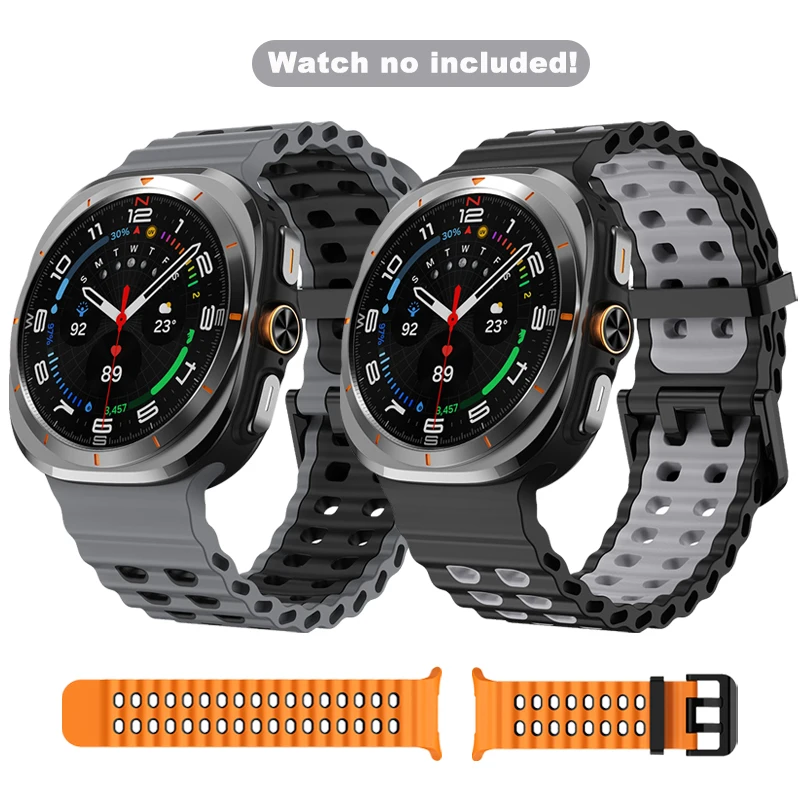 Two Color Silicone Band Compatible with Samsung Galaxy Watch Ultra Double Buckle Breathable Soft Strap for Galaxy Watch Ultra