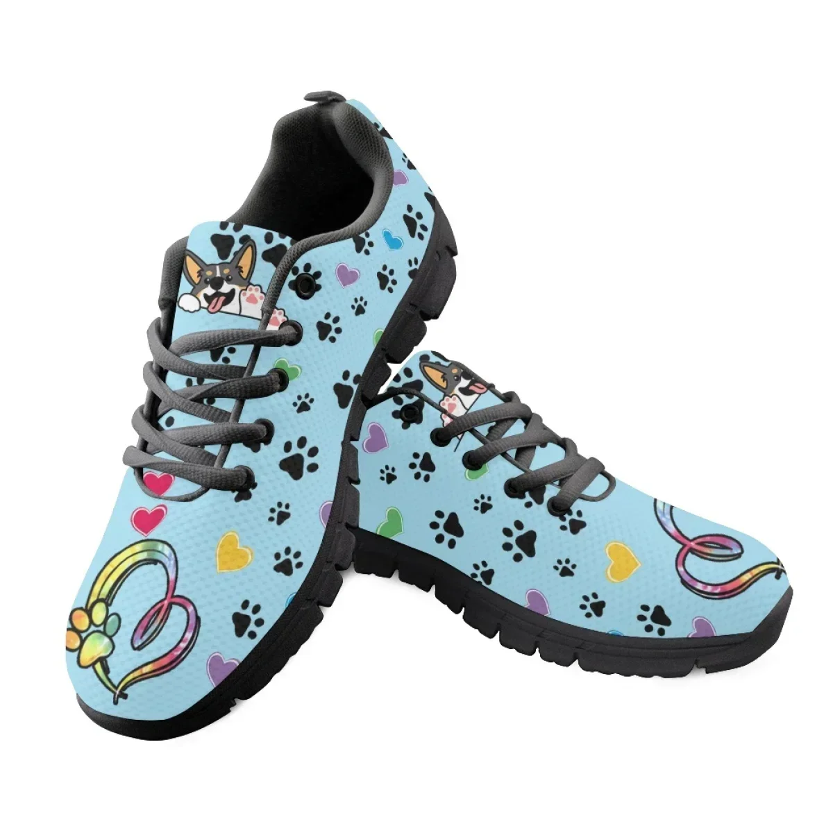 

Kawaii Welsh Corgi Cartoon Pattern Flat Shoes For Dog Lovers Lightweight Lace Up Sneakers Breathable Walk Footwear