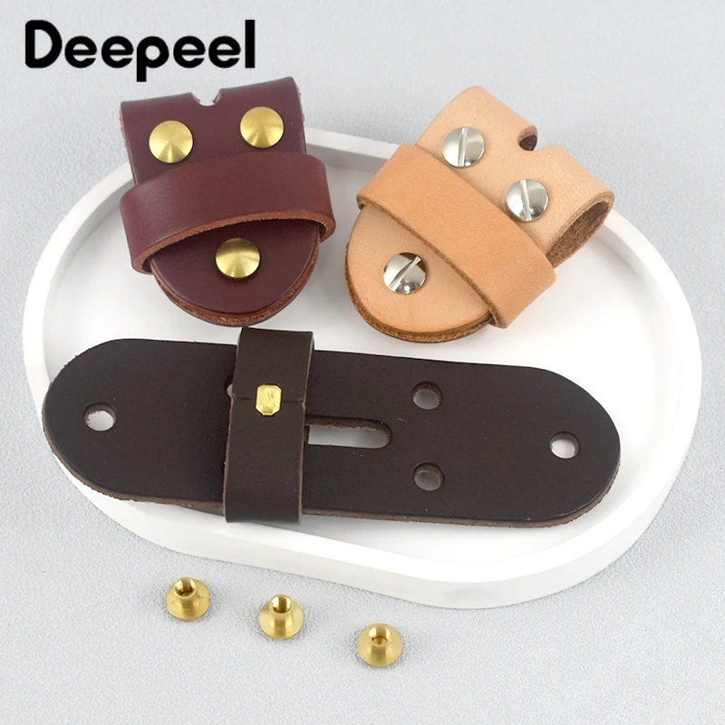 Deepeel Men's Belt Connection Leather Belts Pin Buckle Head Connect Loops Solid Brass Rivet Clasp DIY Leathers Craft Accessories