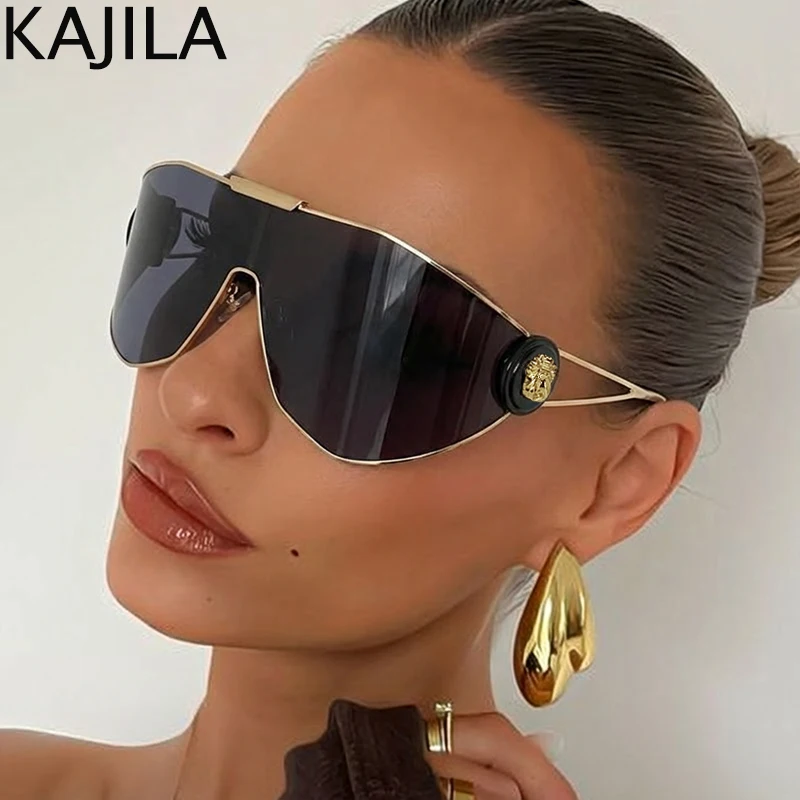 Lunettes de soleil surdimensionnées pour femmes, marque de luxe, Vintage, une pièce, coupe-vent, Punk, bouclier, 2026