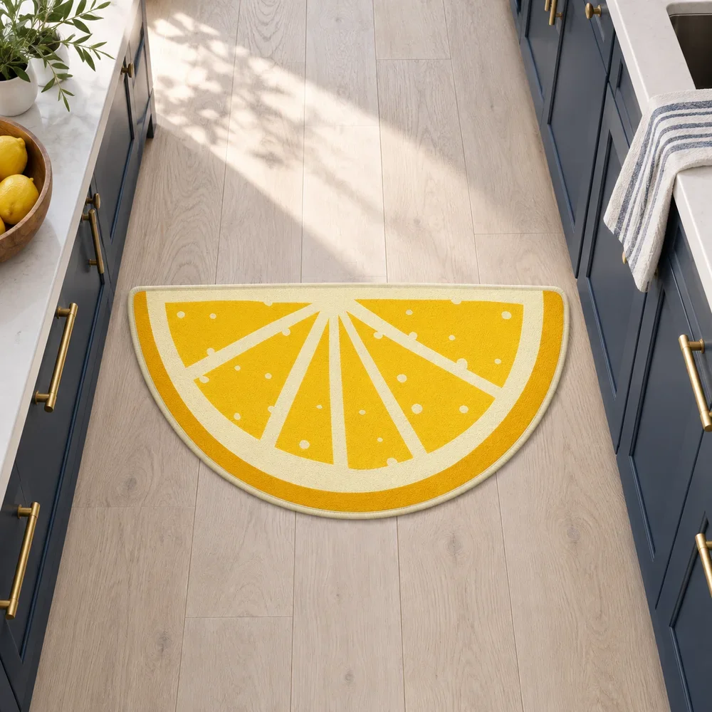 Yellow Lemon Slice Shaped Floor Mat, Fresh Fruit Irregular Area Rug for Kitchen, Bedroom, Living Room and Summer Home Decor