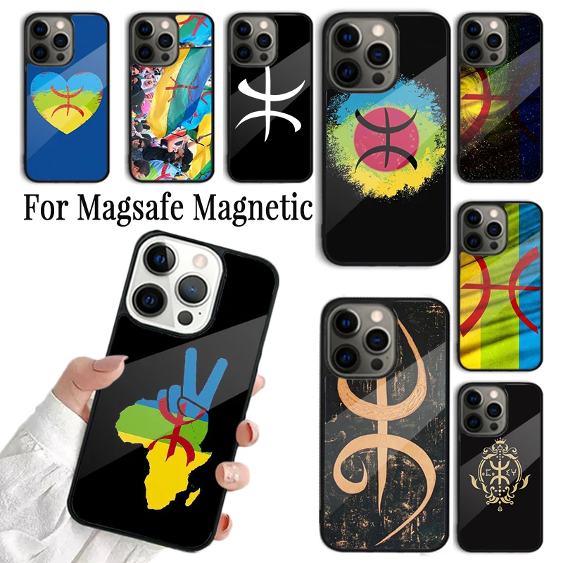 Coque Phone Case For iPhone 16 15 14 13 12 11 Pro Max Plus Magsafe Magnetic Wireless Charging Cover North Africa Berber Flag