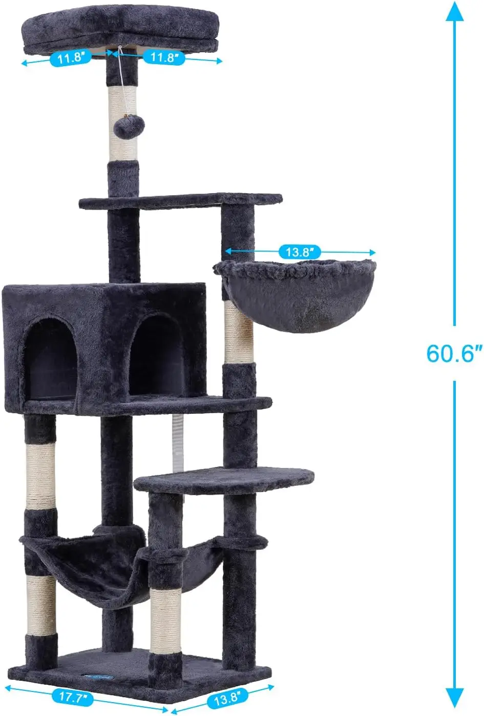 Imagem -03 - Hey-brother Multi-level Cat Tree com Hammock Grande Cat Tower para Gatos Interiores Postes de Arranhão Cobertos de Sisal